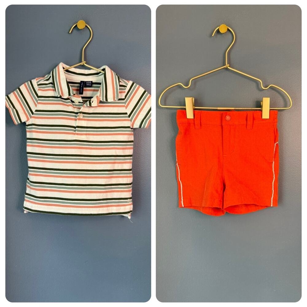 Janie & jack Striped Polo Shirt and Orange Shorts Set